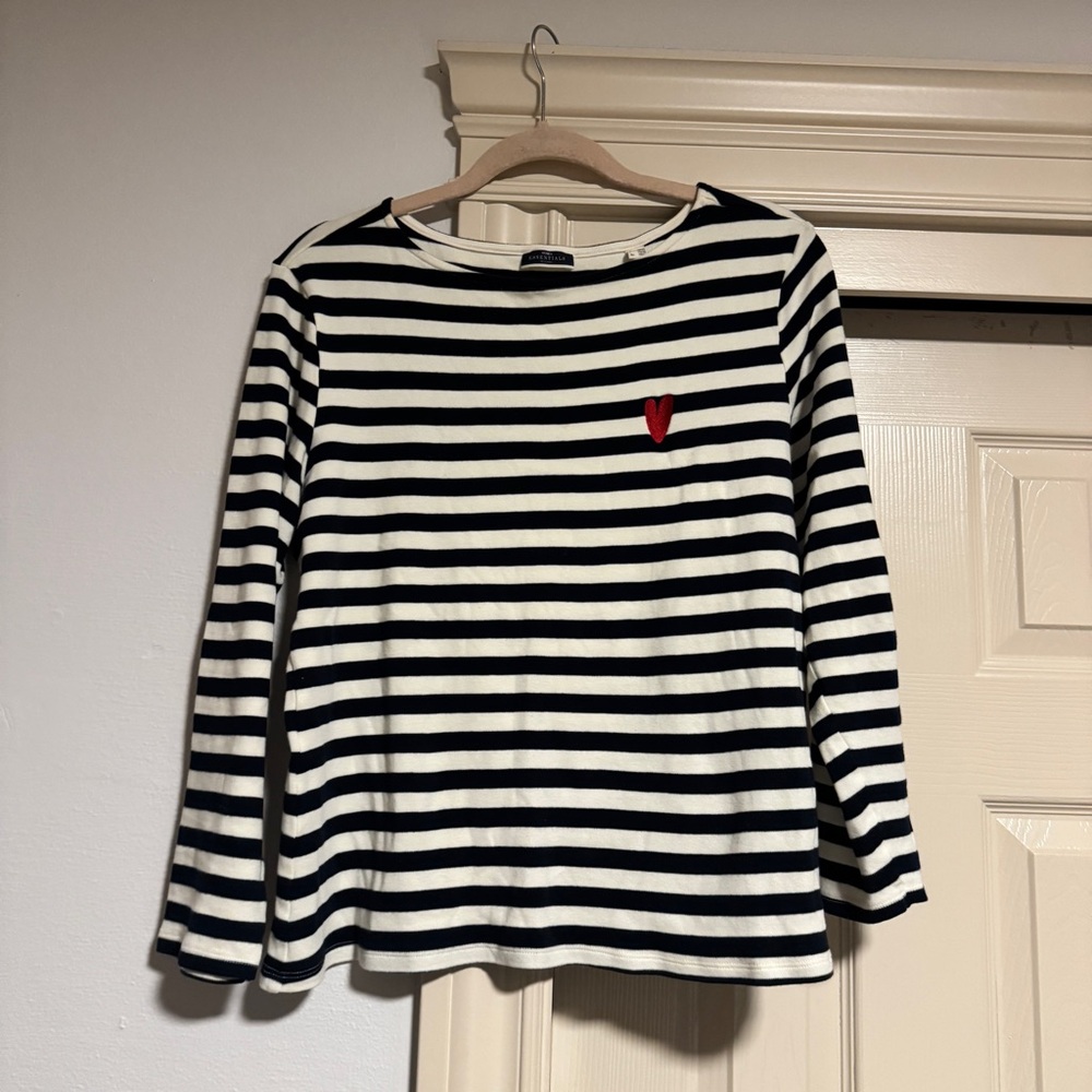 Striped Navy and White Top with Red Embroidered Heart